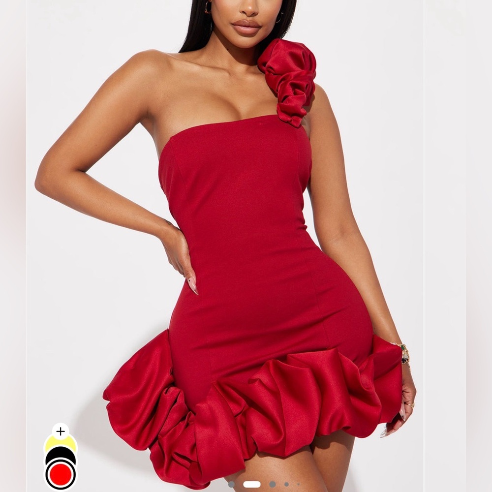 Fashion Nova Vibrant Red One-Shoulder Dress